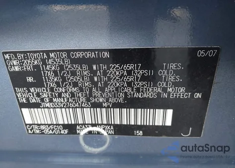 2007 Toyota Rav4 z USA, uszkodzony, nr VIN JTMBD33V276047463